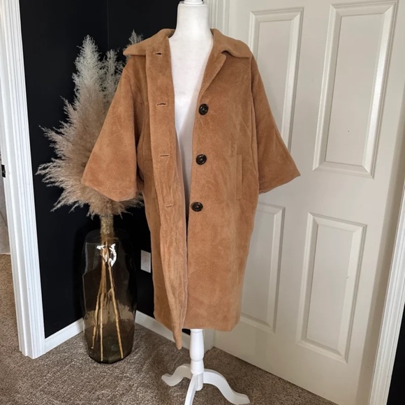 Victor Alfaro Rabbit Hair Wool Luxury Blend Coat Womens Tan Brown 
size Large - Picture 7 of 12
